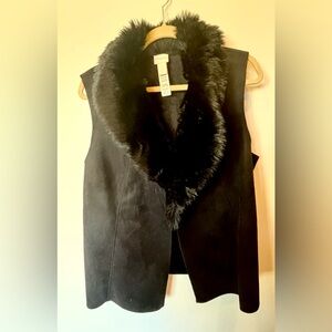 Chico's Black Faux Suede/Fur Trim Vest, Size 12/14*